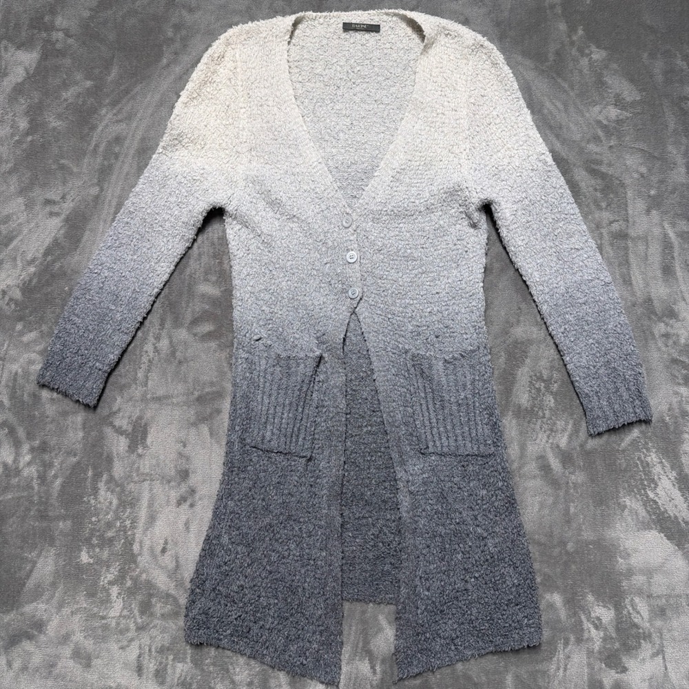Barone‎ Firenze Cardigan Womens Small Ombre Gray Wool Long Boucle Minimalist